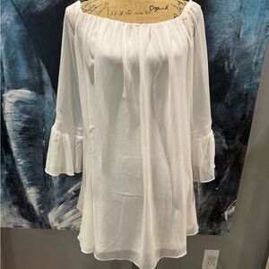 White Off-Shoulder Dress with Bell Sleeves